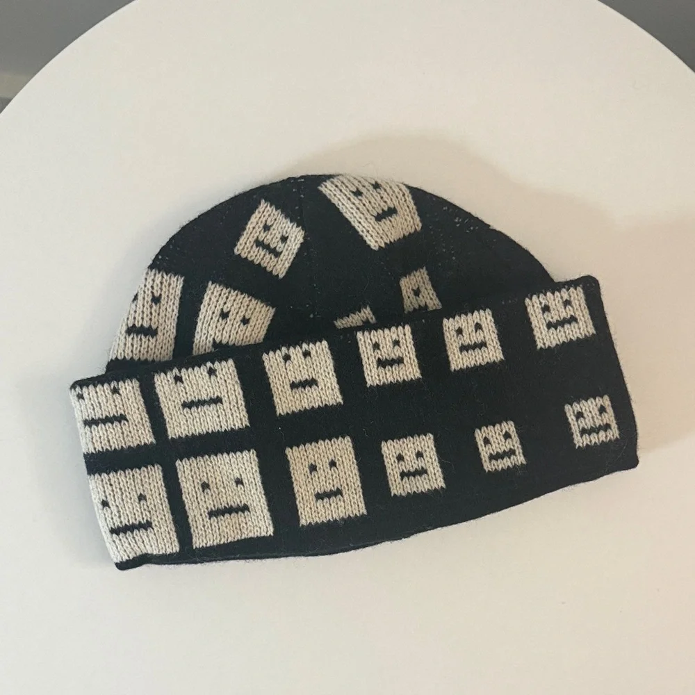 Acne Black and Cream Patterned Beanie - Picture 4 of 5
